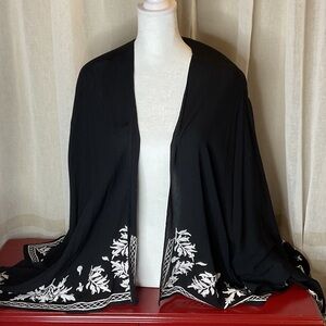 Elegant Black Shawl with White Embroidery